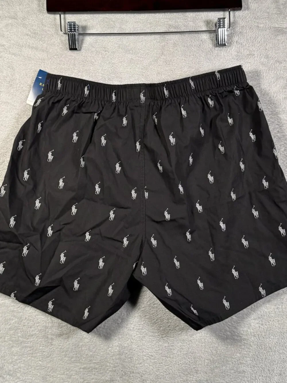 Polo Ralph Lauren Boxer Shorts Mens M Black Pony Player Logo All Over Print
